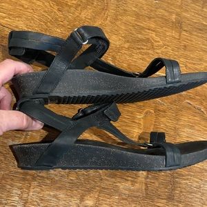 TEVA Leather black wedge cork sole sandals size 9
